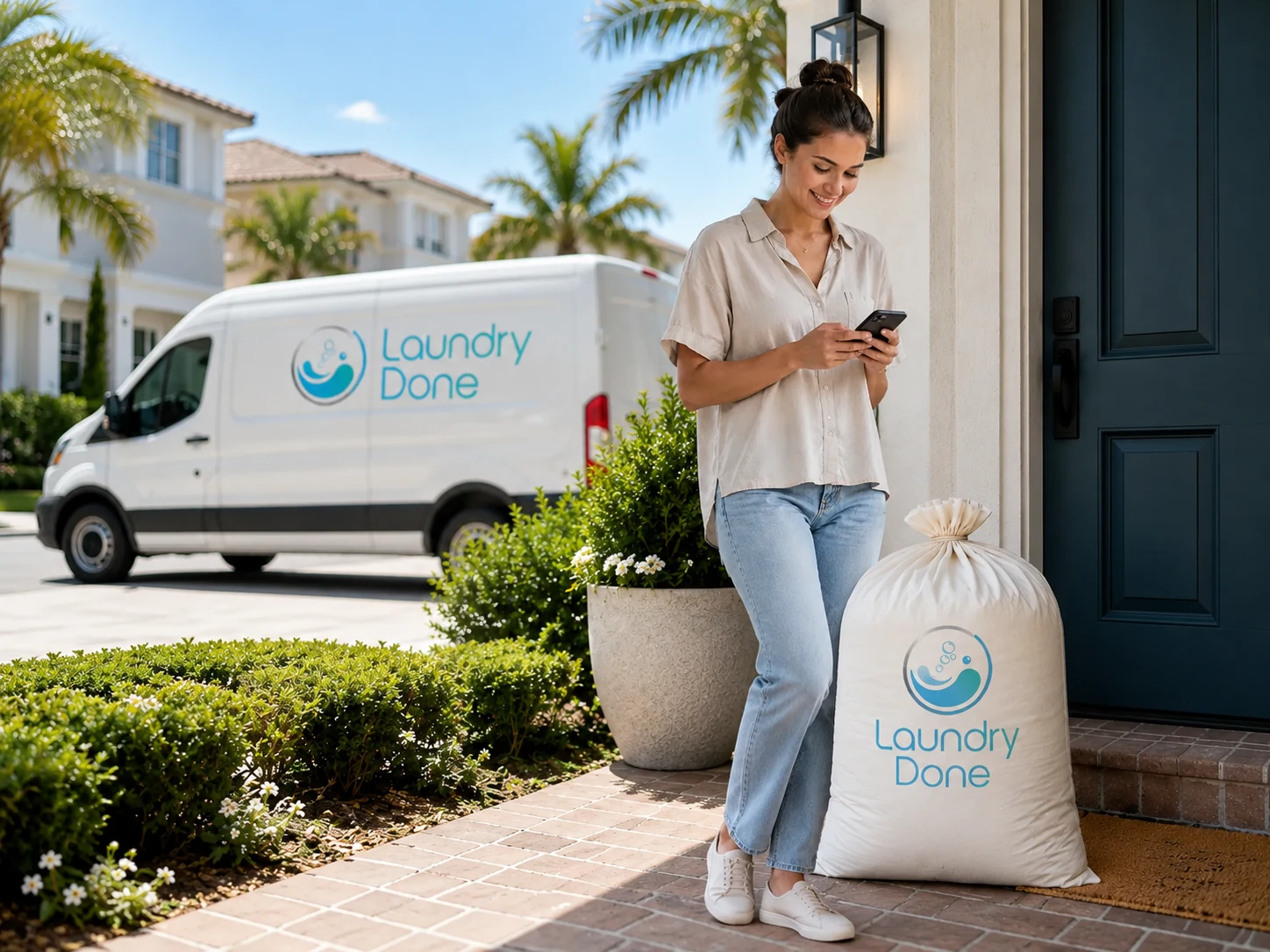 Laundry Done Customer Phone Front Porch